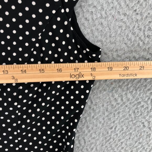 Anne Klein Dress Womens 6 Black Polka Dot Fit & Flare Knee Cap Sleeves Stretch - Picture 8 of 10